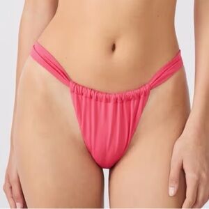 Agua Bendita Coral Pink Ruched High-Cut Bikini Bottom